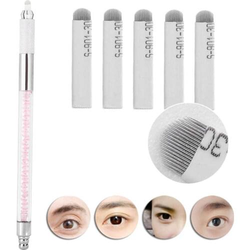 Microblading Eyebrow Lip Tattoo Pen Permanent Makeup Practice Kit Manual Lip liner Pen with 10pcs 18U Needle Set Tattoo Supply