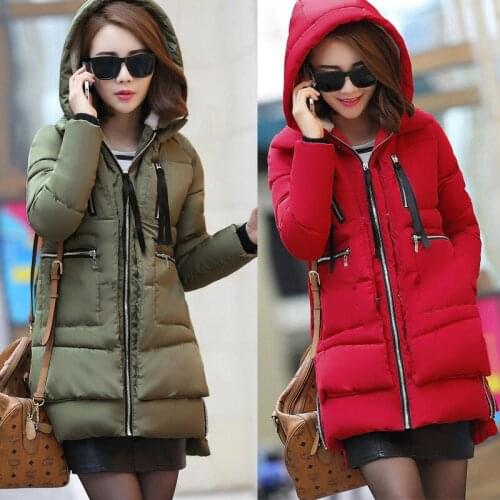 Fashionable Plus Size Cotton Clothing Womens Hooded Zipper Winter Korean Military Uniform Casual Slim Down Cotton Coat New Z479