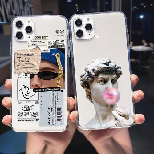 Mona Lisa David Statue Abstract Art Retro labels soft Silicone Cover For iPhone 11 Pro Max XS X XR XS Max 6s 7 8 Plus Phone Case