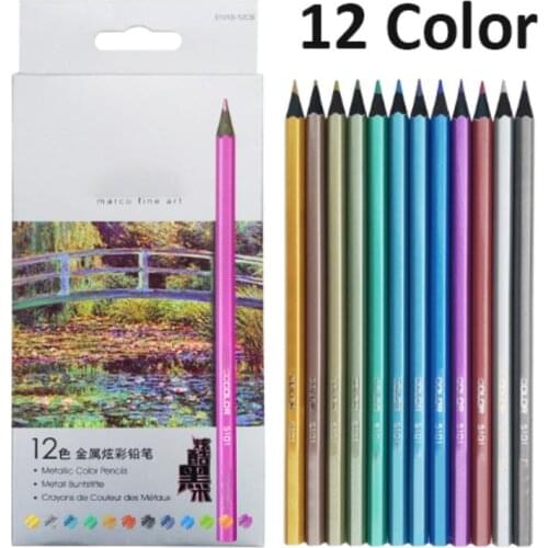 12 Colors Metallic Colored Pencils Set Non-Toxic Colored Drawing Pencils for Drawing Sketching Pictures School Stationery
