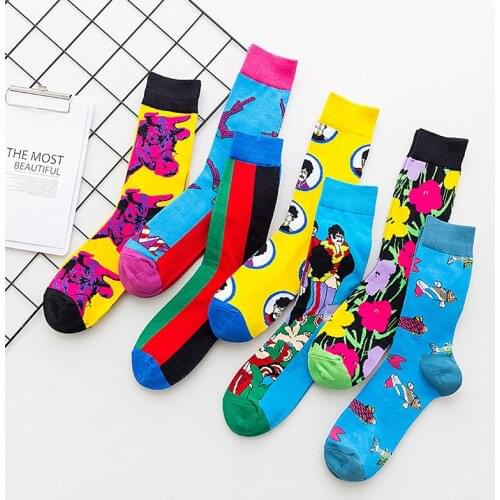 1 Pair of Color Sports Fashion Cotton Mens Socks Funny Color Matching Seafood Animal Harajuku Skateboard Personalized Stockings