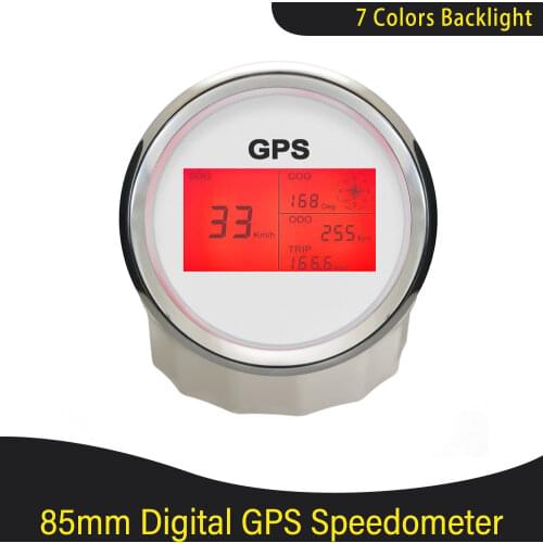 New 7 Backlights 85mm Boat Car Digital GPS Speedometer LCD Speed Gauge Odometer Course with GPS Antenna