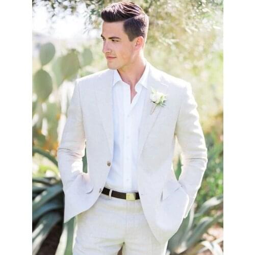 ANNIEBRITNEY Ivory 2 Piece Slim Fit Men Formal Suit Tailor Made Groom Wedding Tuxedo 2 Piece Prom Wedding Business Men Suit Set