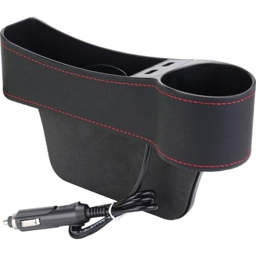 Auto Seat Gap Slip Organizer Seat Crevice Storage Box with Dual USB Port Car Charger Drink Cup Holder