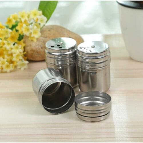 Outdoor Portable Spice Jar Camping Picnic Barbecue Stainless Steel Spice Jar Salt Seasoning Can Rotating Cover Cooking Equipment