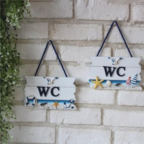 Mediterranean Ocean Style WC Hanging Sign Board Plate Creative Wooden Toilet Door Decoration Bar Coffee Shop Home Decoration