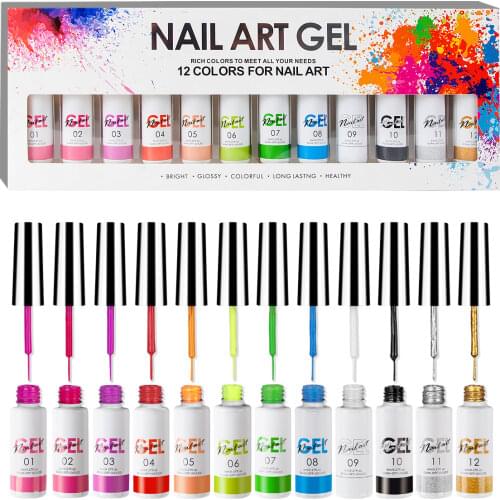 Qsezeny 8ML Nail Art Gel Polish Kit Soak Off UV LED Gel Nail Polish Semi Permanent Platinum Liner Gel Set Lacquer Nail Art Desig