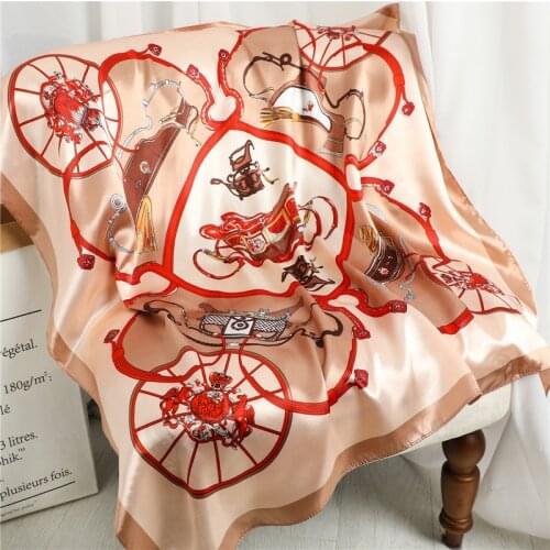 Women 90cm Silk Scarf Scarves Luxury Brand Square Scarf Female Printed Head Hijab Women Satin Scarf Foulard Bandana FJ517