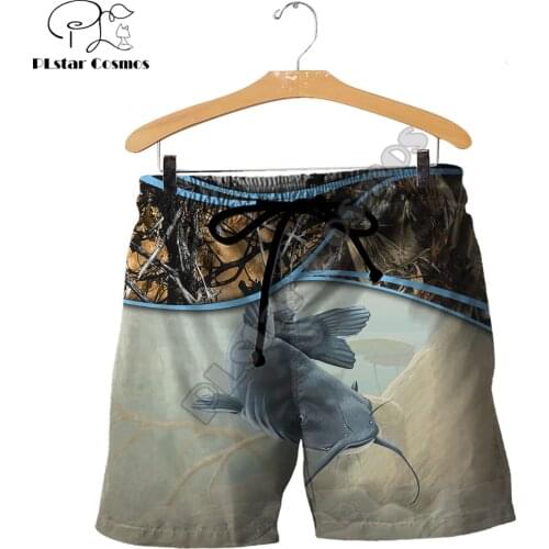 Catfish and Bass Fishing 3D Printed Mens Shorts Unisex Streetwear Summer Beach Loose Shorts Casual Pants Polyester SDM13