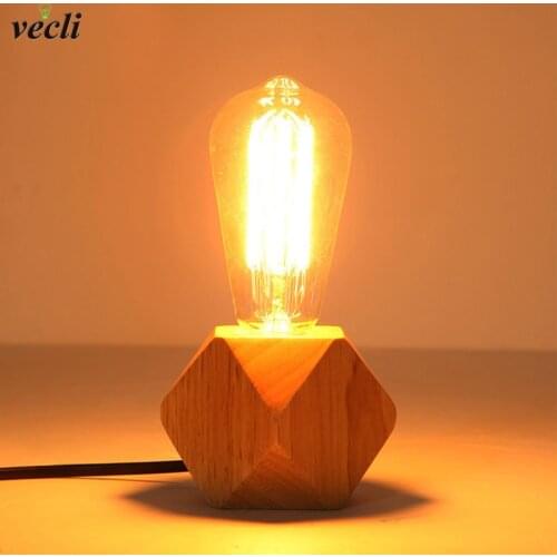 Modern solid wood Table Lamps living room bedroom desk bedside lamp decor retro EU plug switch line E27 Wooden tafel lamp