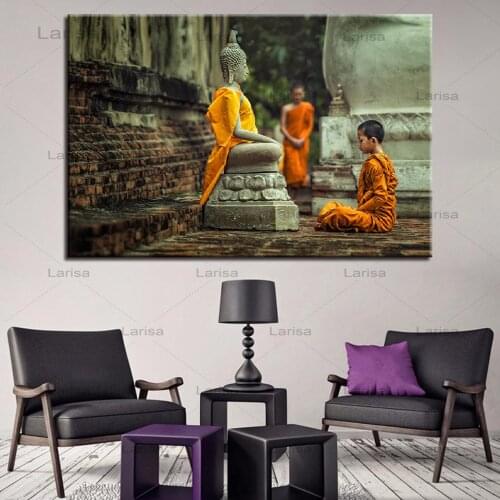 Modern Religious Style Buddhist Buddha And Monk Home Decoration Canvas Art Painting Posters and Prints for Living Room Decor