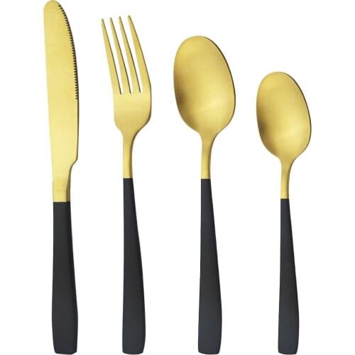 Black Gold Dinnerware Matte Stainless Steel Cutlery Set Knife Fork Spoon Dessert Spoon Silverware Kitchen Home Dinner Tableware
