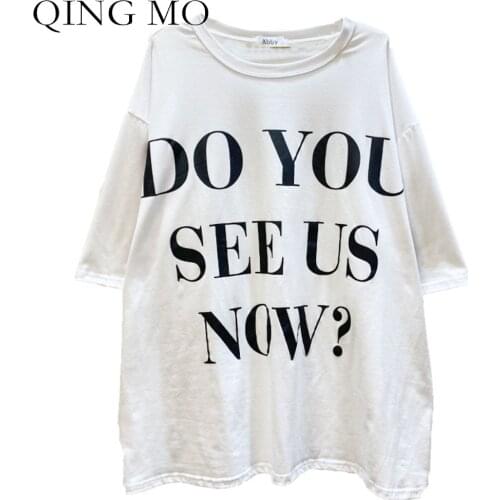 QING MO 2021 Summer New Letter Print Women T-shirt Fashion Print Female T-shirt Plus Size Casual Short Sleeve T-shirt QYF294A