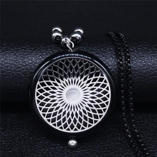 AFAWA Flower of Life Stainless Steel Statement Necklace for Women Black Color Natural Stone Necklaces Jewelry colgantes NB4S04