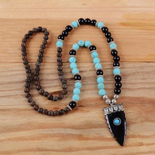 Bohemian Women Necklace Natural Stones With Arrowhead Pendant Necklace Mixed Beads Lariat Necklace Girls Necklace Dropshipping