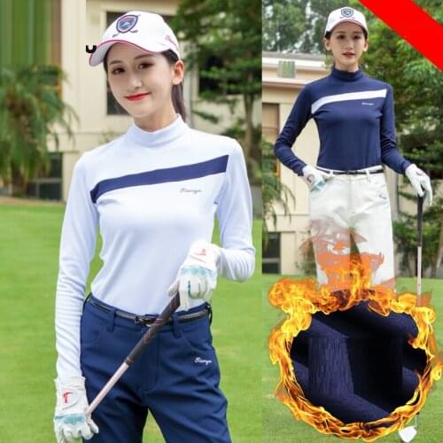 Winter Womens Fleece Warm Golf Shirts Ladies Long Sleeve O-neck Soft Tennis Shirt Windproof Comfortable Golf Clothing D0695