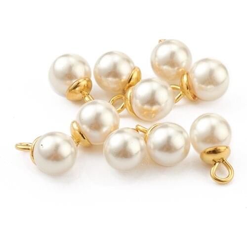 10Pcs 6/8/10/12mm Imitation Round Pearl Beads Crimp End Bead Pendants Charms For DIY Earring Necklace Jewelry Findings Making