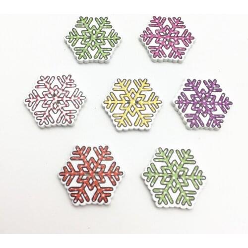 100pcs 25mm Wood Christmas Snowflake Buttons Sewing Xmas DIY Embellishments Crafts Cardmaking Scrapbooking