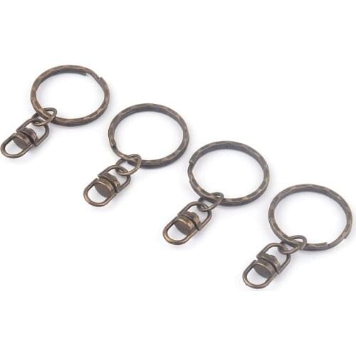 25mm Bronze Split Rings with Swivel Key Jump Ring Connectors Double Loop Keychain Round Key Charm Bag Key fob Finding DIY 20Pcs