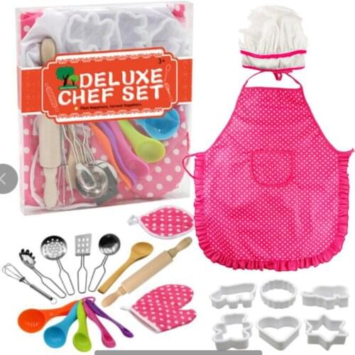 25 Pcs Kids Cooking And Baking Set Chef Costume Role Play Suitable For 2-8 Year Old Little Boys Girls Toddler Dress Up Kids Gift