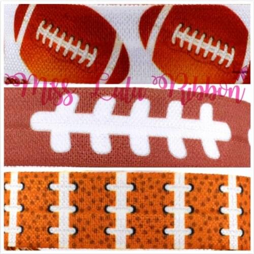 5/8"16mm Rugby Lover Printed Fold Over Elastic Ribbon Sport Patterns DIY Party Decoration Handmade Hair Band 50yards/roll