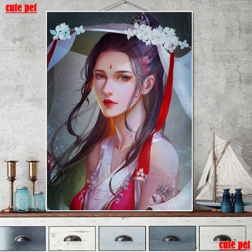 5d Cross Stitch Round Diamond Painting Fantasy Oriental Classical Woman Full Drill Square Mosaic Decor Handmade Embroidery Gift