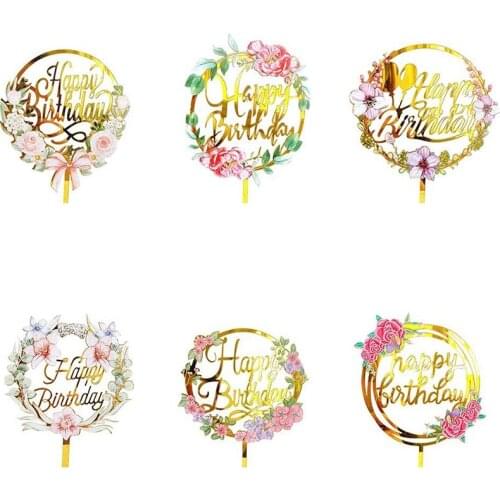 6 Pack Happy Birthday Cake Topper, Multicolour Acrylic Cupcake Topper for Various Birthday Party Cake Decoration