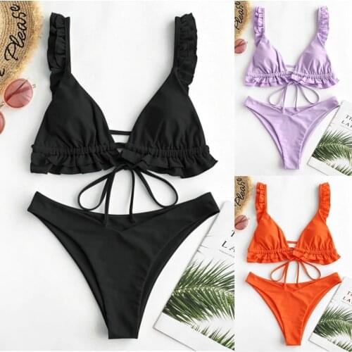 Bikini 2021 New Summer Solid Bikini Set Sexy Bandeau Bandage Push Up Swimsuit Beachwear Female Maillot De Bain 2021 Hotsale