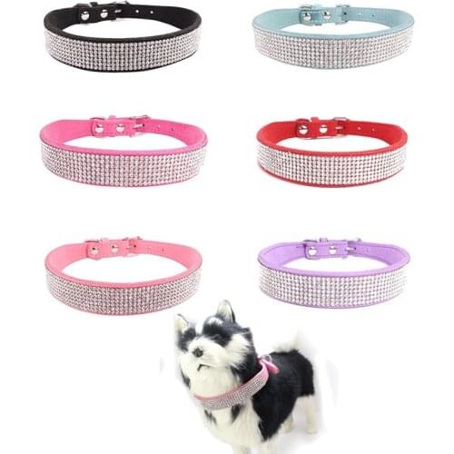 Shining Diamond Fiber Crystal Dog Collar Glitter Rhinestone Dog Collars Zinc Alloy Buckle Puppy Collar For Small Dogs Cats XS-XL