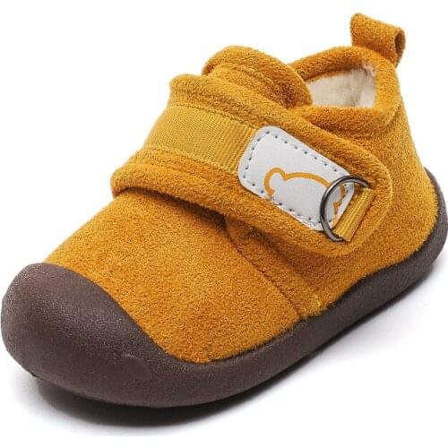 Baby Girl Shoes Winter Plush Warm Toddler Shoes Cartoon Solid Color First Walkers Boys Snow Boots Soft Bottom Size 15-23