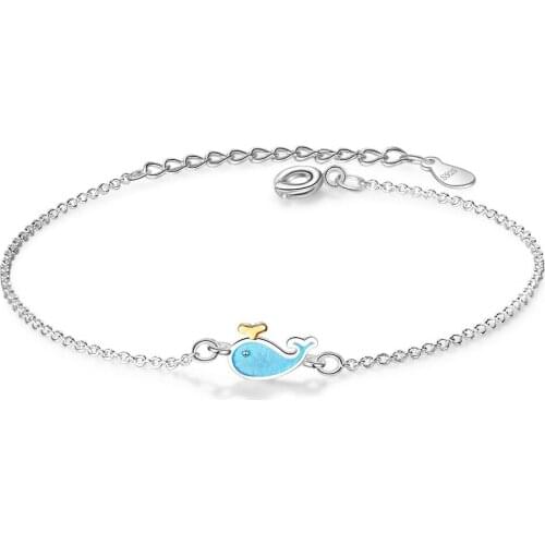 ModaOne Cute Little Whale Blue Dolphin 925 Sterling Silver Bracelets For Women Girl Gift pulseira Silver 925 Jewelry