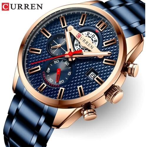 New Curren Watches Men Top Luxury Brand Fashion Sport Quartz Mens Watch Stainless Steel Chronograph Male Clock Relogio Masculino