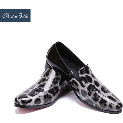 Christia Bella Mens Loafers Leopard Pattern Embossed Leather Casual Shoes Men Pointd Toe Slip on Leisure Party Career Shoes