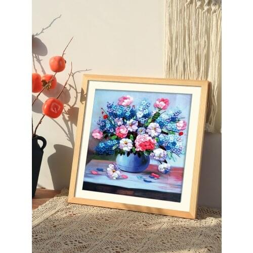 DIY Cross Stitch Kits Easy Ribbon Embroidery 3D Flowers Floral Picture Handmade Needlework Handcraft Wall Decorative Paintings