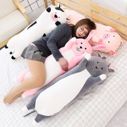 65-95cm Long Rabbit Bear Chick Cow Plush Pillow Soft Cushion Stuffed Animal Doll Sleep Sofa Bedroom Decor Kawaii Birthday Gift