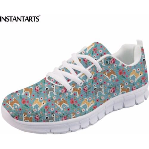 INSTANTARTS Fashion Women Floral Dog Pattern Sneakers Casual Flat Shoes Cute Akita / Havanese / Labradoodle / Weimaraner Flats