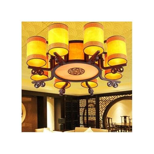 Chinese Antique Restaurant ceiling Light Wooden Ceiling Lamp Seminal Hotel Lobby Art Teahouse Sheepskin Led Ceiling Light lights