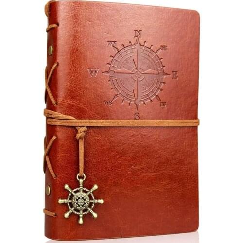 Leather Writing Journal Notebook, Vintage Nautical Spiral Daily Notepad Classic Embossed Travel Journal