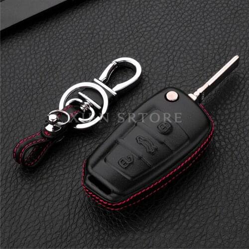Premium Leather Remote Start Car Key Fob Cover Case Protector Holder Auto Accessories Keychain For Audi A1 A3 A4 A6 A7 A8 TT Q5