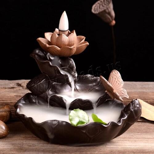Creative Incense Burner Holder Ceramic Lotus Backflow Censer Smoke Waterfall Aroma Burner Decoration Use In Home Office Teahouse