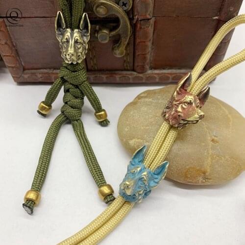 Shepherd Dog Brass Knife Beads Lanyard Pendant Jewelry Outdoor EDC Tool Creative DIY Accessories Umbrella Rope Handmade Hanging