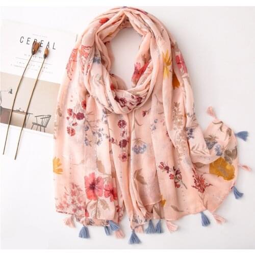 Fashion Retro Floral Sequins Tassel Viscose Shawl Scarf Women High Quality Print Pashmina Stole Bufandas Muslim Hijab 180*90Cm