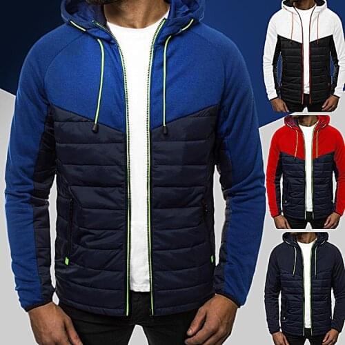 2021 New Fashion Korean Mens Casual Loose Hoodie Mens Jacket Color-blocking Zipper Lapel Mens Fall/Winter Hoodie clothes