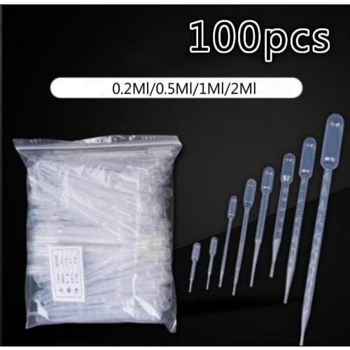 100pcs Plastic Transfer Dropper Pipette science lab tools Polyethylene 0.2ml/0.5ml/1ml/2ml Lab School Educational Supplies