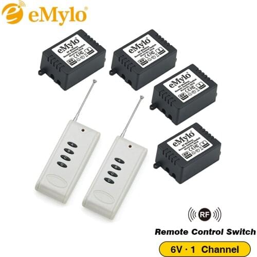 EMylo RF 5V/ 6V Smart Switch Wireless Remote Control Light 433Mhz White Transmitter 4X1Channel Relays toggle momentary swich