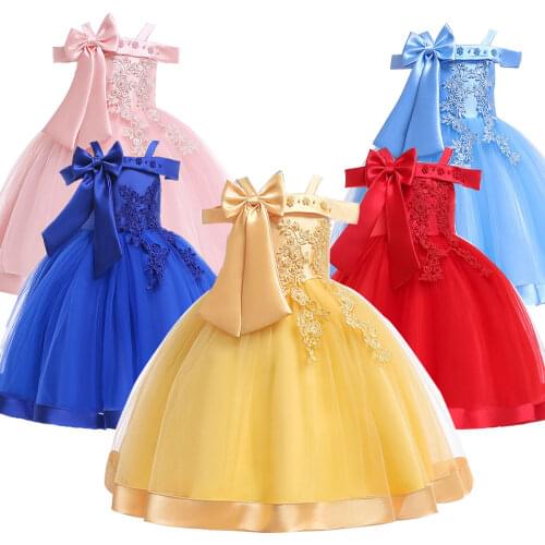 Embroidery Silk Princess Dress for baby girl Flower Elegant Girls Dresses Girl Wedding One-character Shoulder Suspender Dress 10