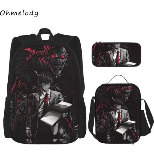 Death Note Boys Anime School Backpack Sets Bookbag Lunch Bags Pencil Cases Children Cartoon Backpack for Travelling Picnic