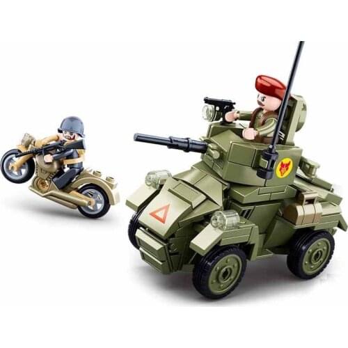 SLuban North Africa War Series Military Motorcycle Tanks Model Building Blocks Toy For Kids Birthday Christmas Gift Toys For Boy