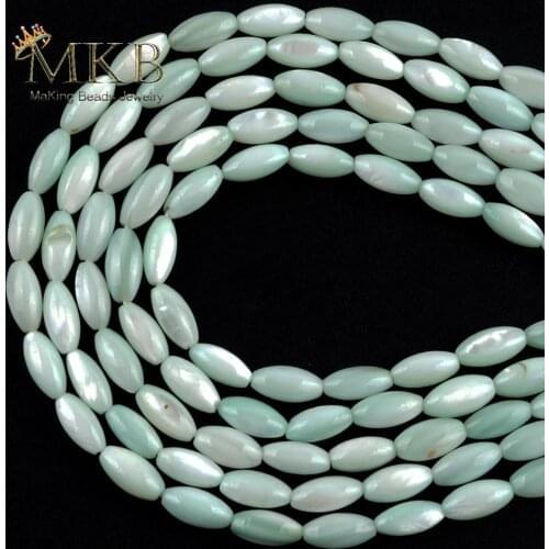 Rice Shape Light Green Natural Stone Shell Beads Spacer Loose Beads For Jewelry Making 5*10mm Fit DIY Necklace Jewellery 15"