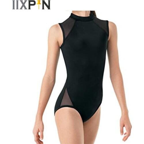 Ballet leotards for girls leotard Sleeveless Mock Neck Mesh Splice Back Zipper Closure Ballet Dance Gymnastics Leotard Jumpsuit